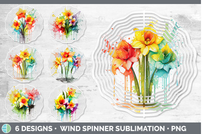 Rainbow Daffodil Flowers Wind Spinner | Sublimation Spinner Designs Bu