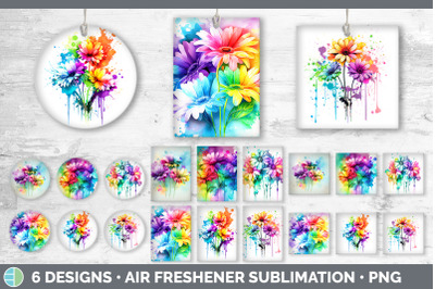 Rainbow Daisy Flowers Air Freshener | Sublimation Car Freshener Design