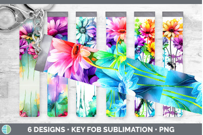 Rainbow Daisy Flowers Key Fob | Sublimation Wristlet Designs Bundle