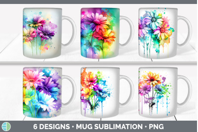 Rainbow Daisy Flowers Mug Wrap | Sublimation Coffee Cup Designs Bundle