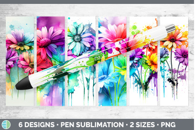 Rainbow Daisy Flowers Pen Wrap | Sublimation Epoxy Pen Designs Bundle