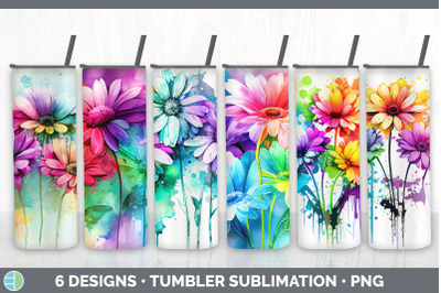 Rainbow Daisy Flowers Tumbler | Sublimation 20 oz Skinny Tumbler Desig