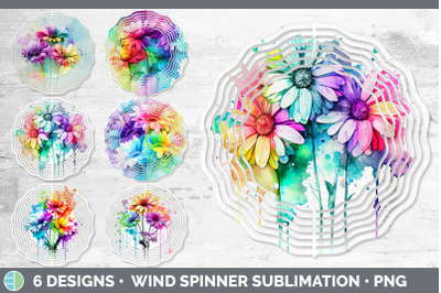 Rainbow Daisy Flowers Wind Spinner | Sublimation Spinner Designs Bundl