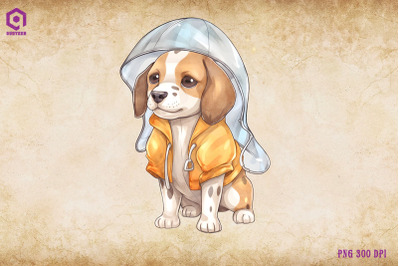 Beagle Dog Wearing Raincost