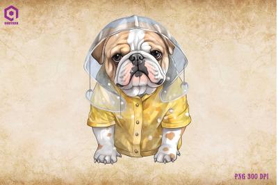 Bulldog Dog Wearing Raincost