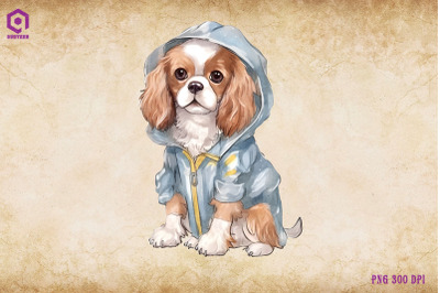 Charles Spaniel Dog Wearing Raincost