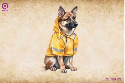 German Shepherd Dog Wearing Raincost