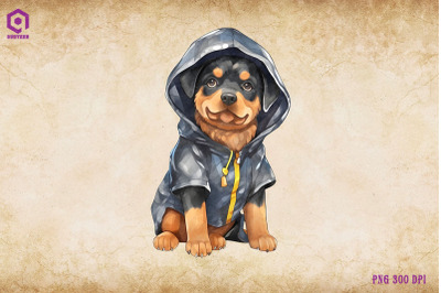 Rottweiler Dog Wearing Raincost