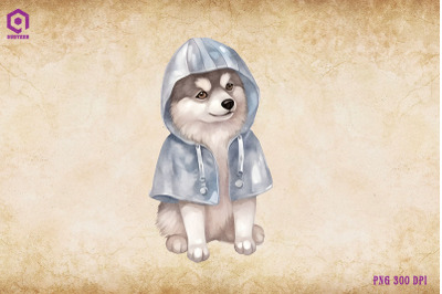 Siberian Husky Dog Wearing Raincost
