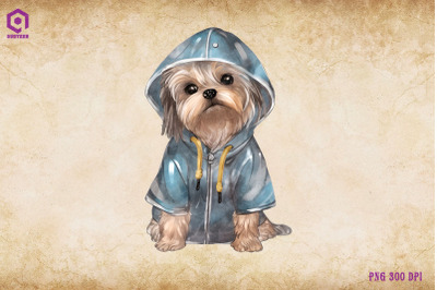 Yorkshire Terrier Dog Wearing Raincost