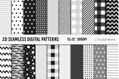 Monochrome Digital Paper Pack | Seamless Patterns | Seamless Paper