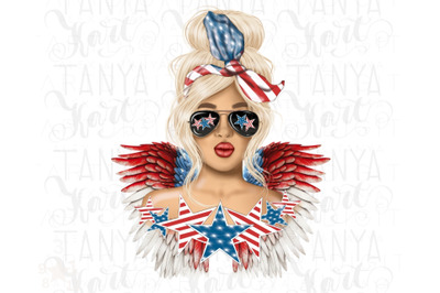 Messy Hair Bun Png | Blonde Girl Png | 4th Of July Png