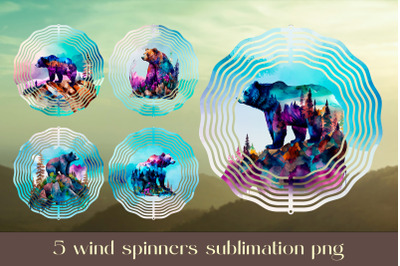 Bear wind spinner sublimation Floral animal design