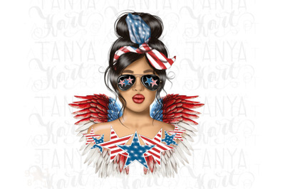 Messy Hair Bun Png | American Brunette | 4th Of July Png