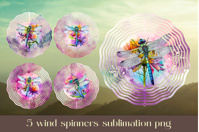 Dragonfly wind spinner sublimation Floral animal design png