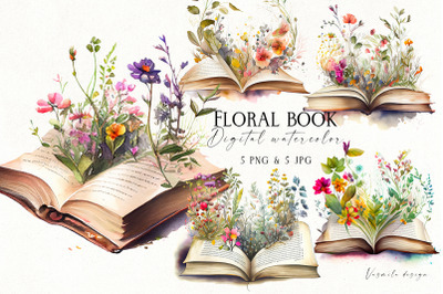 Flower watercolor books clipart