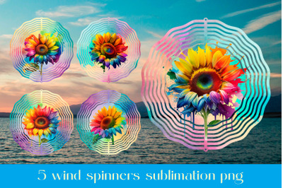 Rainbow sunflower wind spinner sublimation Summer design png