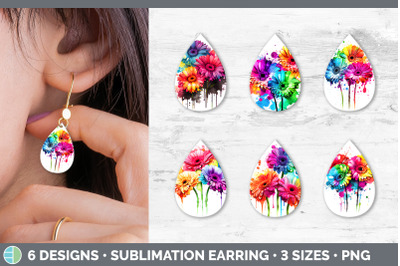 Rainbow Gerbera Daisy Flowers Teardrop Earrings | Sublimation Earrings