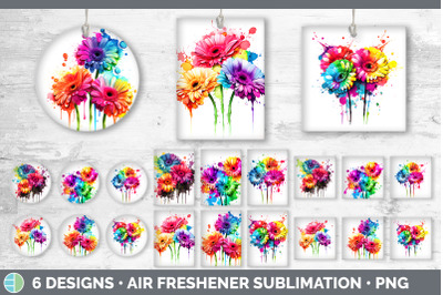 Rainbow Gerbera Daisy Flowers Air Freshener | Sublimation Car Freshene