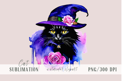 Cute watercolor floral cat Halloween sublimation- 1 png