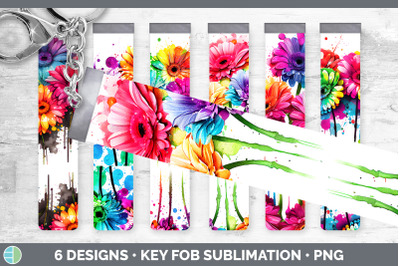 Rainbow Gerbera Daisy Flowers Key Fob | Sublimation Wristlet Designs B