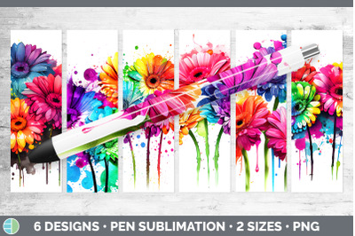 Rainbow Gerbera Daisy Flowers Pen Wrap | Sublimation Epoxy Pen Designs