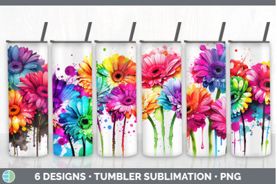 Rainbow Gerbera Daisy Flowers Tumbler | Sublimation 20 oz Skinny Tumbl