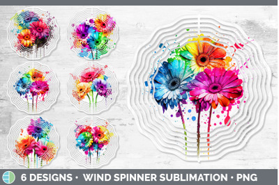 Rainbow Gerbera Daisy Flowers Wind Spinner | Sublimation Spinner Desig