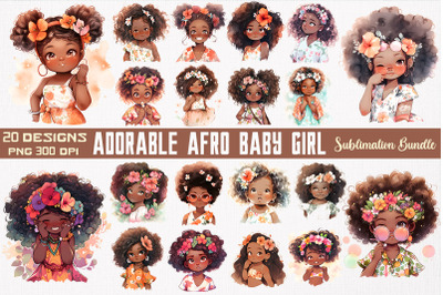 Adorable Afro Baby Girl Watercolor Bundle