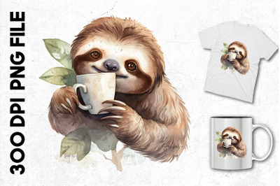 Sloth Mama With Coffee Mug Clipart