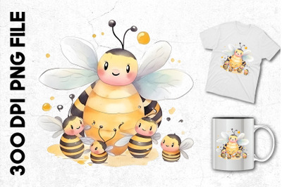 A Mama Bee With Her Kids