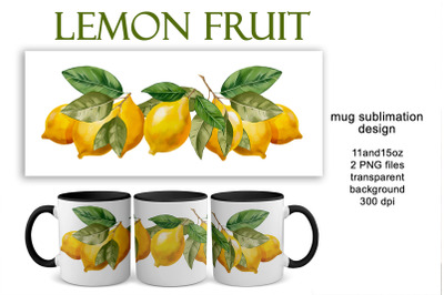 Mug sublimation design with yellow lemons.