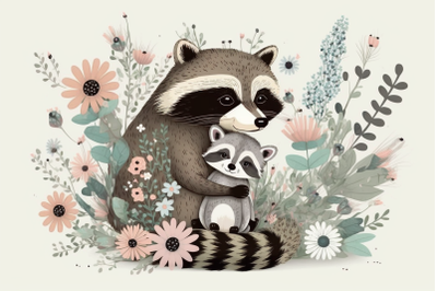 Scandinavian mom and baby raccoon