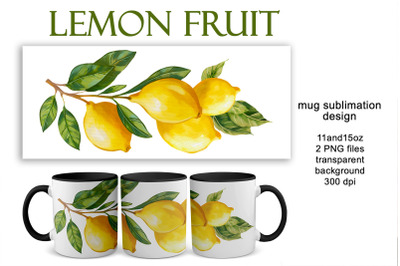 Mug sublimation design with yellow lemons