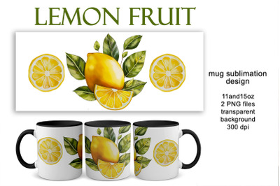 Mug sublimation design with yellow lemons