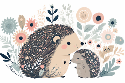 Scandinavian mom and baby hedgehog
