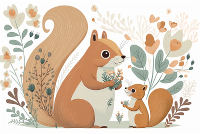 Scandinavian mom and baby squirrel