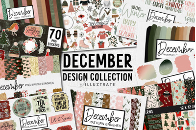 December Design Collection | Brushes Clipart and Patterns