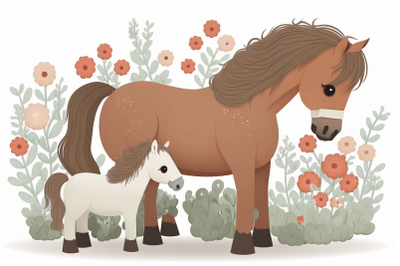 Scandinavian mom and baby horse