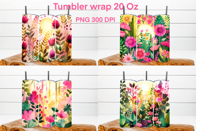 Doodle flower tumbler wrap | Pink flower tumbler sublimation