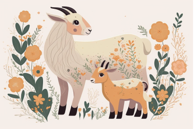 Scandinavian mom and baby goat
