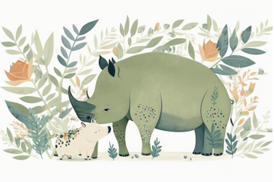 Scandinavian mom and baby rhinoceros