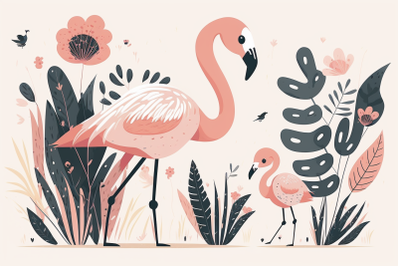 Scandinavian mom and baby flamingo
