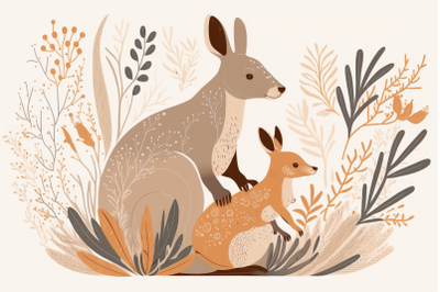 Scandinavian mom and baby kangaroo