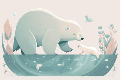 Scandinavian mom and baby polar bear