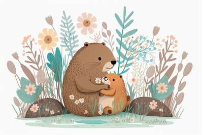 Scandinavian mom and baby beaver