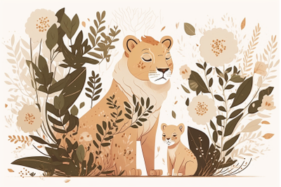 Scandinavian mom and baby lion