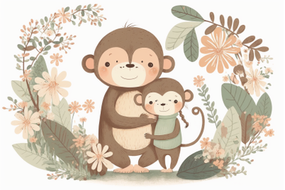 Scandinavian mom and baby monkey
