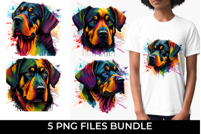 Rainbow Rottweiler Dog Watercolor Bundle