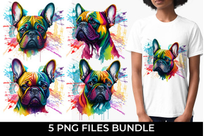 Rainbow French Bulldog Dog Watercolor Bundle